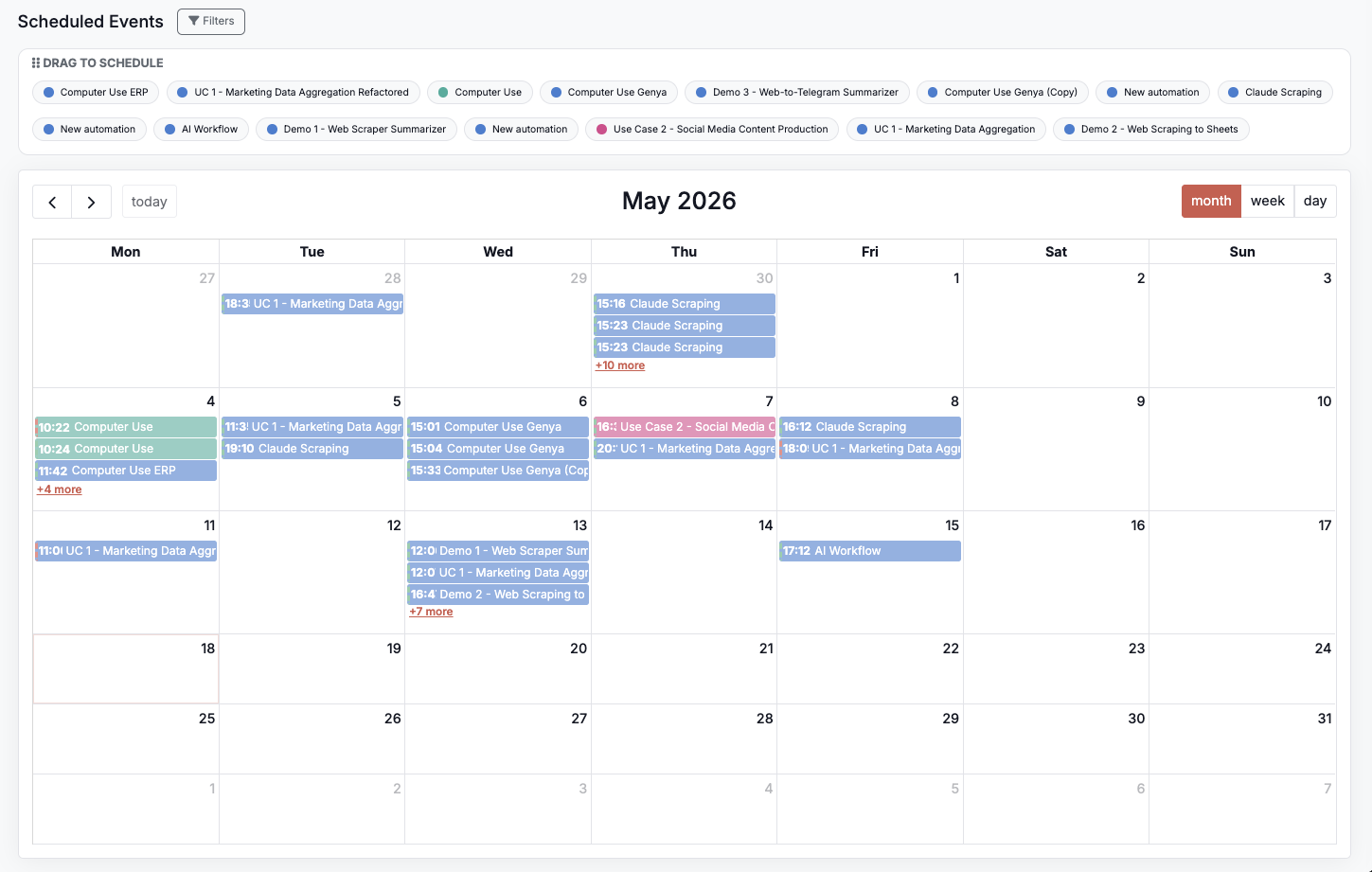 Calendario di pianificazione e storico esecuzioni
